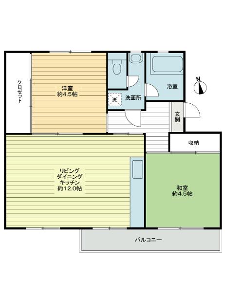 Floor plan. 2LDK, Price 12.8 million yen, Occupied area 48.99 sq m , Balcony area 5.94 sq m