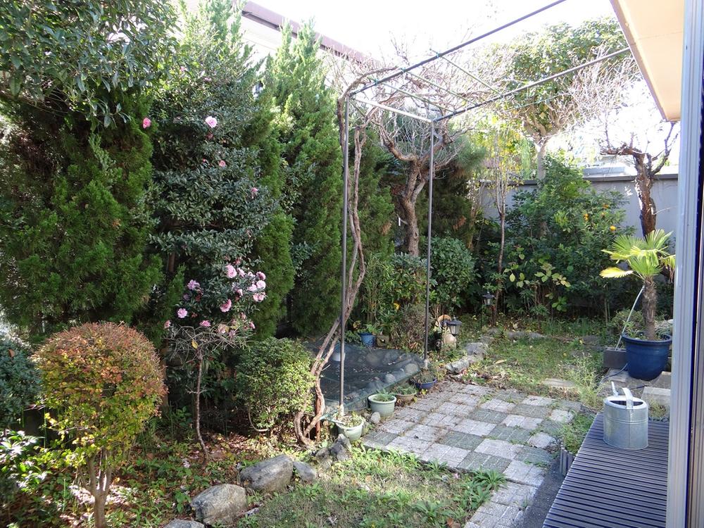 Garden. There is a large garden. 