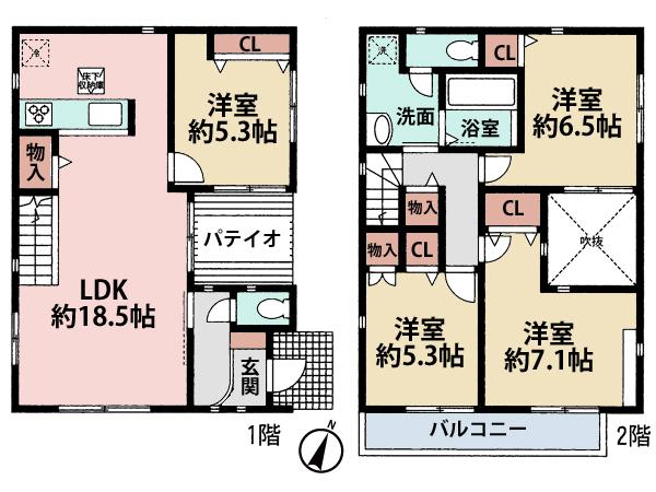 Floor plan. (B Building), Price 46,800,000 yen, 4LDK, Land area 125.01 sq m , Building area 98.95 sq m