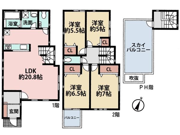 Floor plan. (D Building), Price 45,800,000 yen, 4LDK, Land area 106.89 sq m , Building area 108.27 sq m
