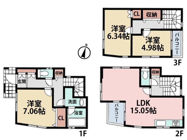 Floor plan. 30,800,000 yen, 3LDK, Land area 68.47 sq m , Building area 90.58 sq m usability good Floor! A quiet residential area on the hill