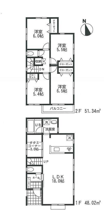 Building plan example (floor plan). Building plan examples (No.1) 4LDK, Land price 33,800,000 yen, Land area 125.09 sq m , Building price 11,158,000 yen, Building area 99.36 sq m