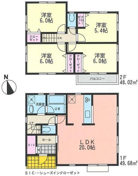 Building plan example (floor plan). Building plan example (No.2) 4LDK, Land price 26,800,000 yen, Land area 125.12 sq m , Building price 11,158,000 yen, Building area 97.7 sq m