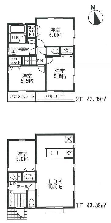 Building plan example (floor plan). Building plan example (No.4) 4LDK, Land price 28.8 million yen, Land area 108.52 sq m , Building price 11,158,000 yen, Building area 86.78 sq m