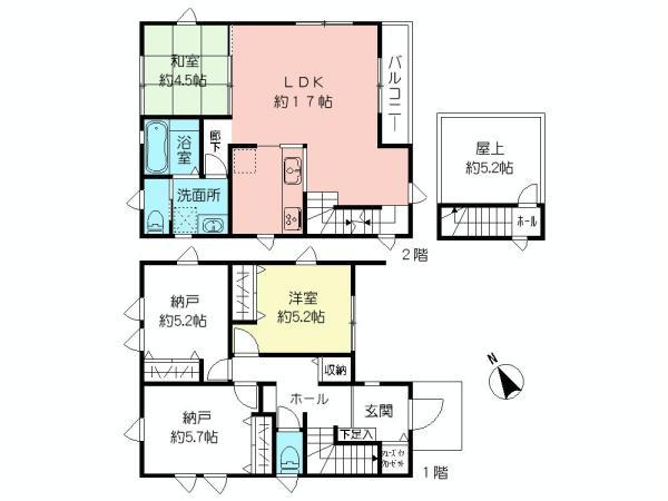 Floor plan. (A Building), Price 43,800,000 yen, 2LDK+2S, Land area 125.2 sq m , Building area 97.28 sq m