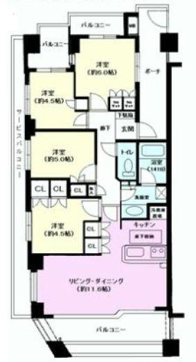 Floor plan. 4LDK, Price 36,800,000 yen, Footprint 77.5 sq m , Balcony area 18.12 sq m Floor