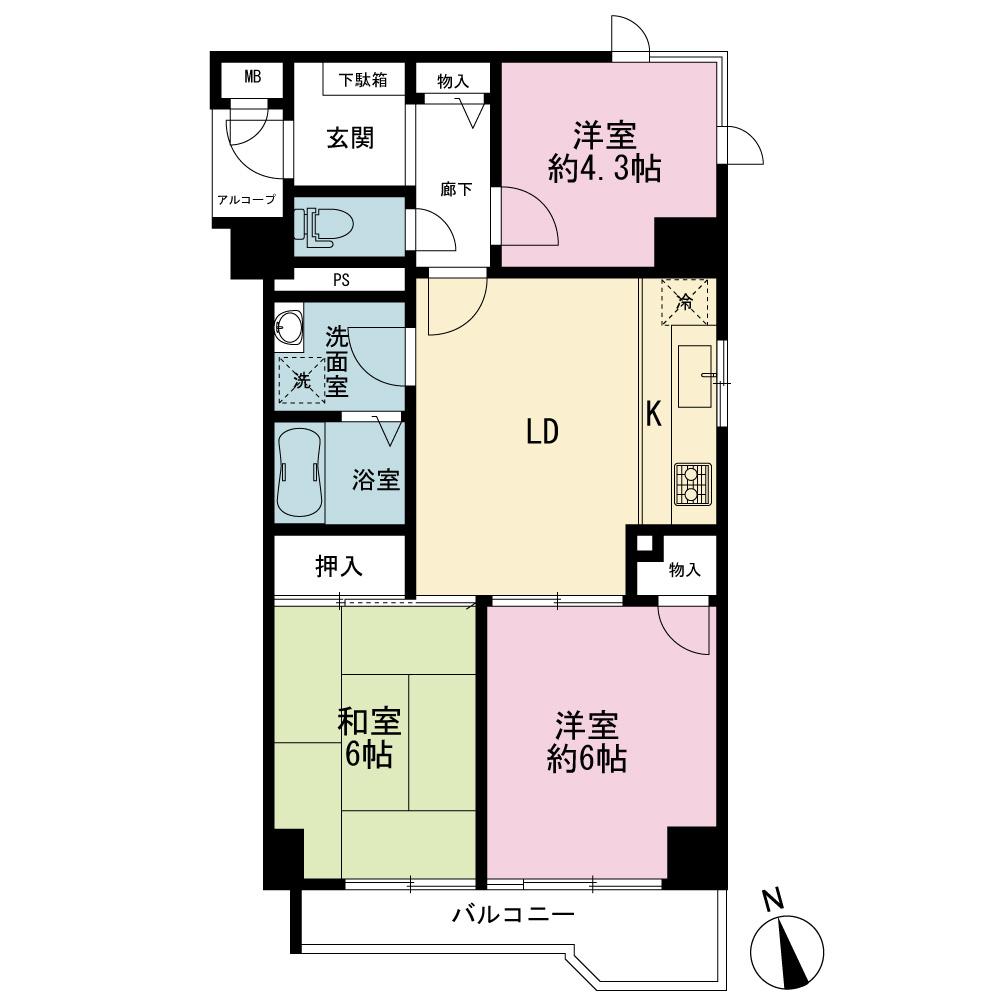 Floor plan. 3LDK, Price 12.5 million yen, Occupied area 64.61 sq m , Balcony area 5.86 sq m