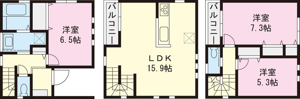 Floor plan. (1 Building), Price 32,800,000 yen, 3LDK, Land area 61.38 sq m , Building area 85.74 sq m