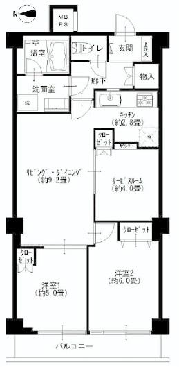 Floor plan. 3LDK, Price 16,900,000 yen, Occupied area 59.85 sq m , Balcony area 5.4 sq m