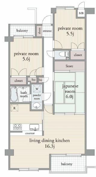 Floor plan. 3LDK, Price 19,800,000 yen, Occupied area 71.72 sq m , Balcony area 6.47 sq m