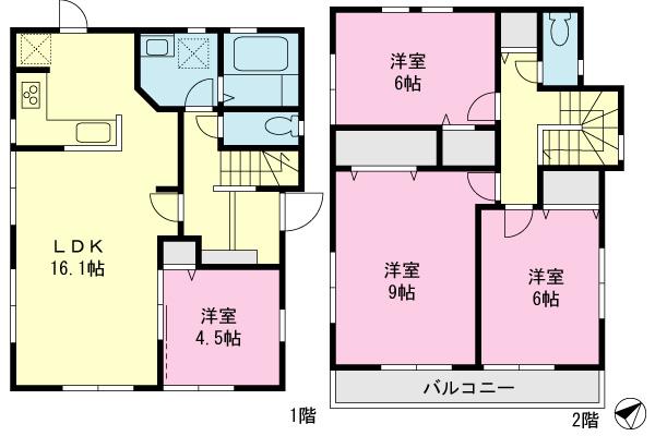 Floor plan. 47,800,000 yen, 4LDK, Land area 128.97 sq m , Building area 98.54 sq m