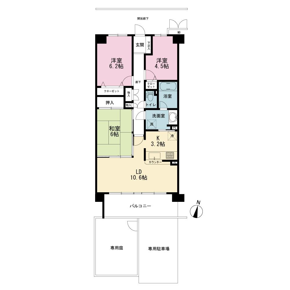 Floor plan. 3LDK, Price 32,800,000 yen, Footprint 69 sq m , Balcony area 9.72 sq m