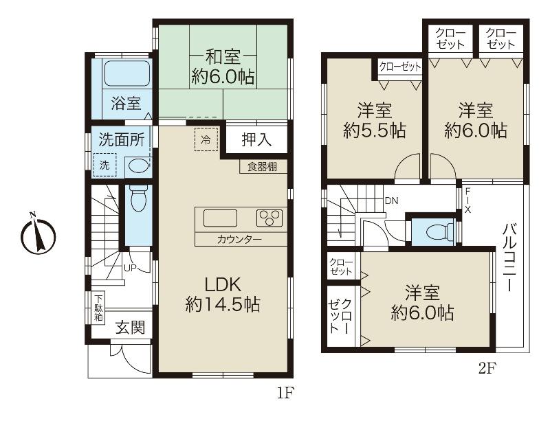 Floor plan. 48,500,000 yen, 4LDK, Land area 101.06 sq m , Building area 91.5 sq m