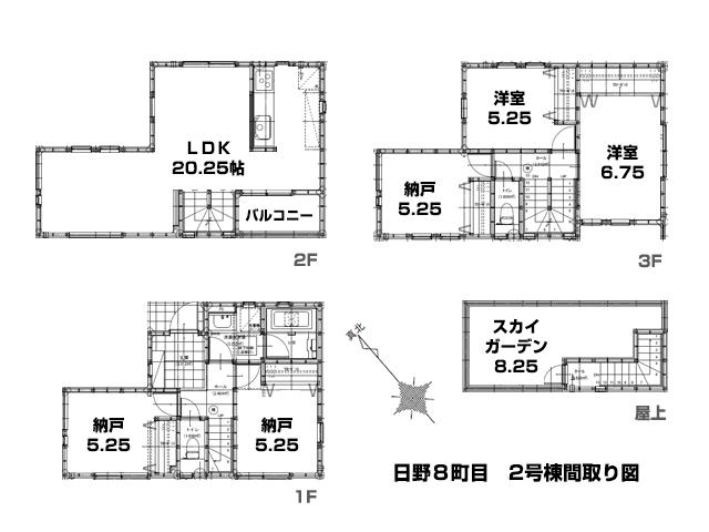 Floor plan. (Building 2), Price 41,800,000 yen, 3LDK+2S, Land area 81.61 sq m , Building area 116.33 sq m