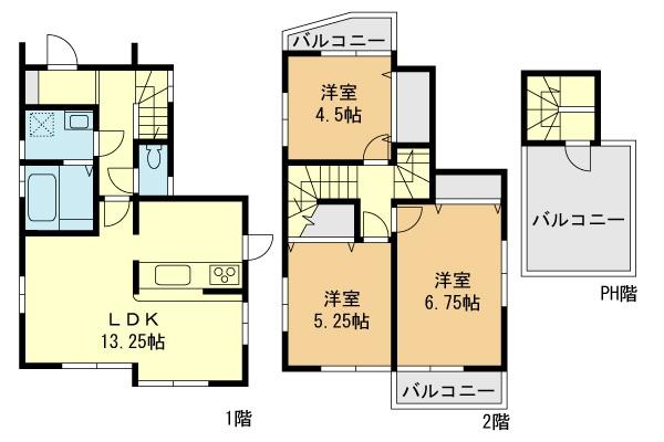 Floor plan. 32,800,000 yen, 3LDK, Land area 75.39 sq m , Building area 74.78 sq m floor plan
