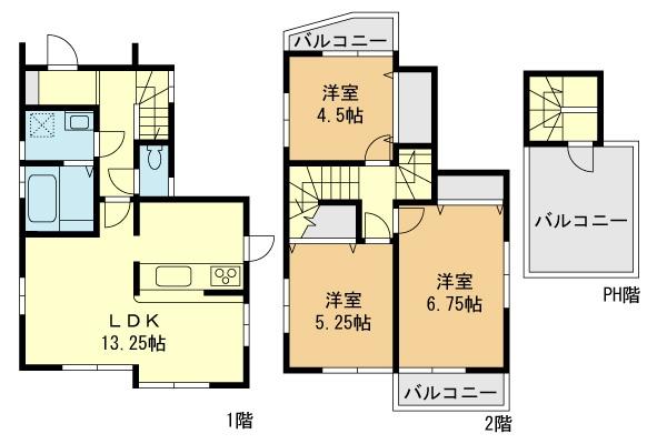 Floor plan. 32,800,000 yen, 3LDK, Land area 75.39 sq m , Building area 74.78 sq m floor plan