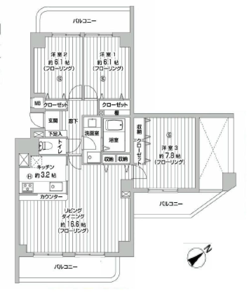 Floor plan. 3LDK, Price 21,950,000 yen, Occupied area 87.35 sq m , Balcony area 21.69 sq m