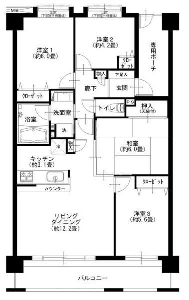 Floor plan. 4LDK, Price 29,900,000 yen, Occupied area 77.36 sq m , Balcony area 10.98 sq m