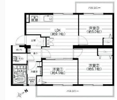 Floor plan. 3LDK, Price 16,900,000 yen, Footprint 56.2 sq m , Balcony area 10 sq m two-sided balcony is a charming southeast dwelling unit