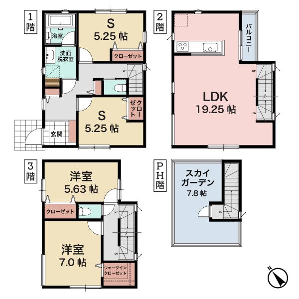Floor plan. (1 Building), Price 37,800,000 yen, 2LDK+2S, Land area 92.02 sq m , Building area 110.11 sq m