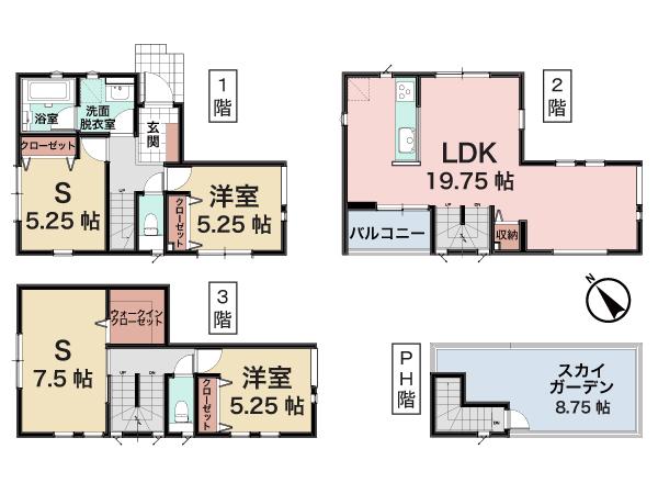 Floor plan. (11 Building), Price 42,800,000 yen, 2LDK+2S, Land area 83.26 sq m , Building area 106.81 sq m
