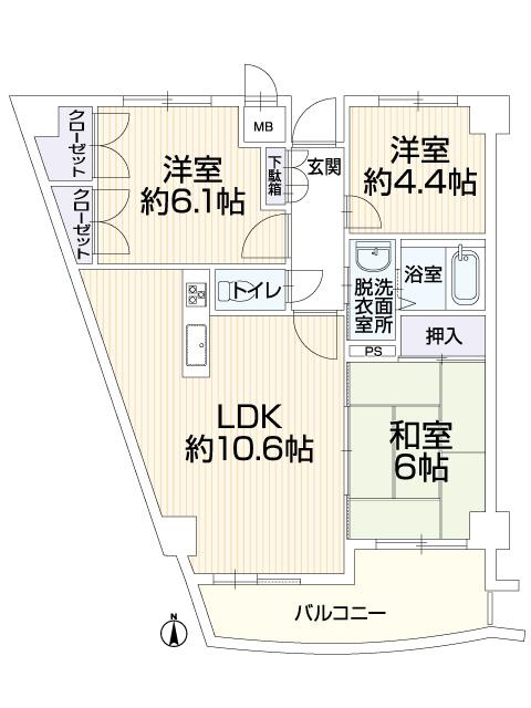 Floor plan. 3LDK, Price 17.8 million yen, Occupied area 66.24 sq m , Balcony area 7.43 sq m