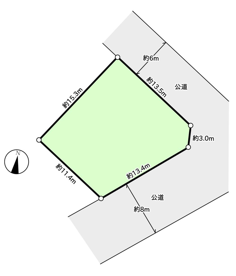 Compartment figure. Land price 59,800,000 yen, Land area 206.55 sq m southeast ・ Northeast of the corner lot day is good. Excellent also in the sense of openness.