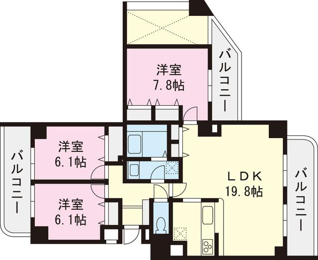 Floor plan. 3LDK, Price 21,950,000 yen, Occupied area 87.35 sq m , Balcony area 21.69 sq m