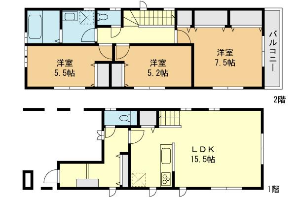 Floor plan. (B Building), Price 35,800,000 yen, 3LDK, Land area 92.19 sq m , Building area 98.4 sq m