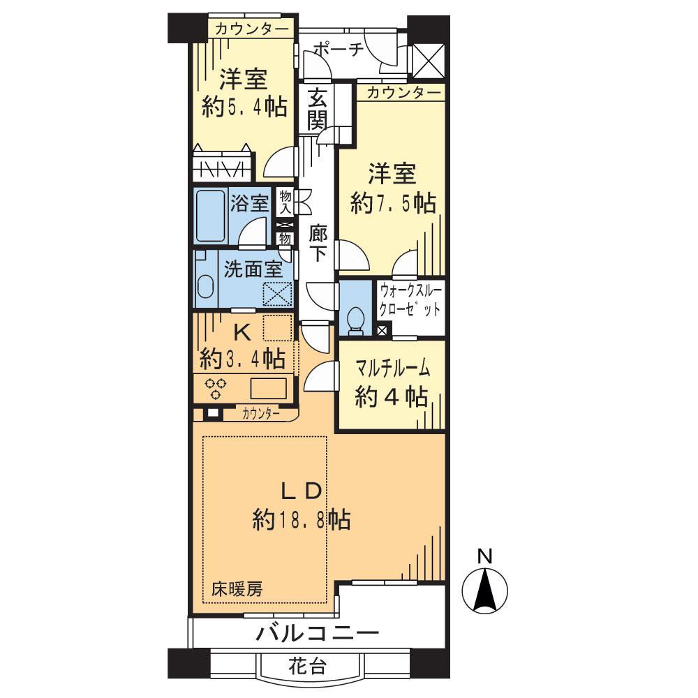 Floor plan.  ■ South-facing sun per good 6th floor ■ 2LDK + WIC + Multi-Room ■ Large-scale apartment of all 346 House ■ 24 hours manned managed by the management system better ■ South-facing floor heating of the living room, Warm even in winter because of the high sash