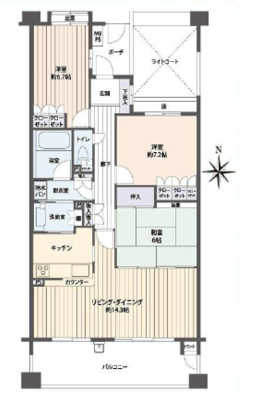 Floor plan. 3LDK, Price 34,800,000 yen, Occupied area 86.13 sq m , Balcony area 14.58 sq m