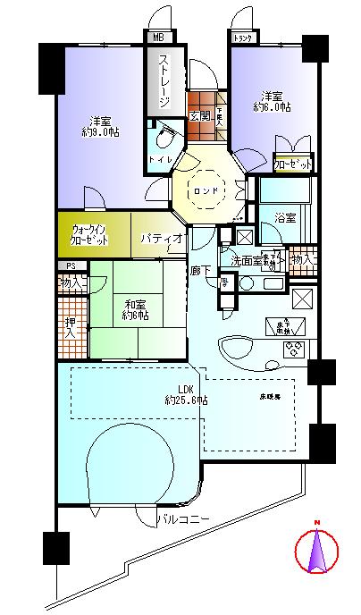 Floor plan. 3LDK, Price 41,600,000 yen, Footprint 104.45 sq m , Balcony area 14.21 sq m