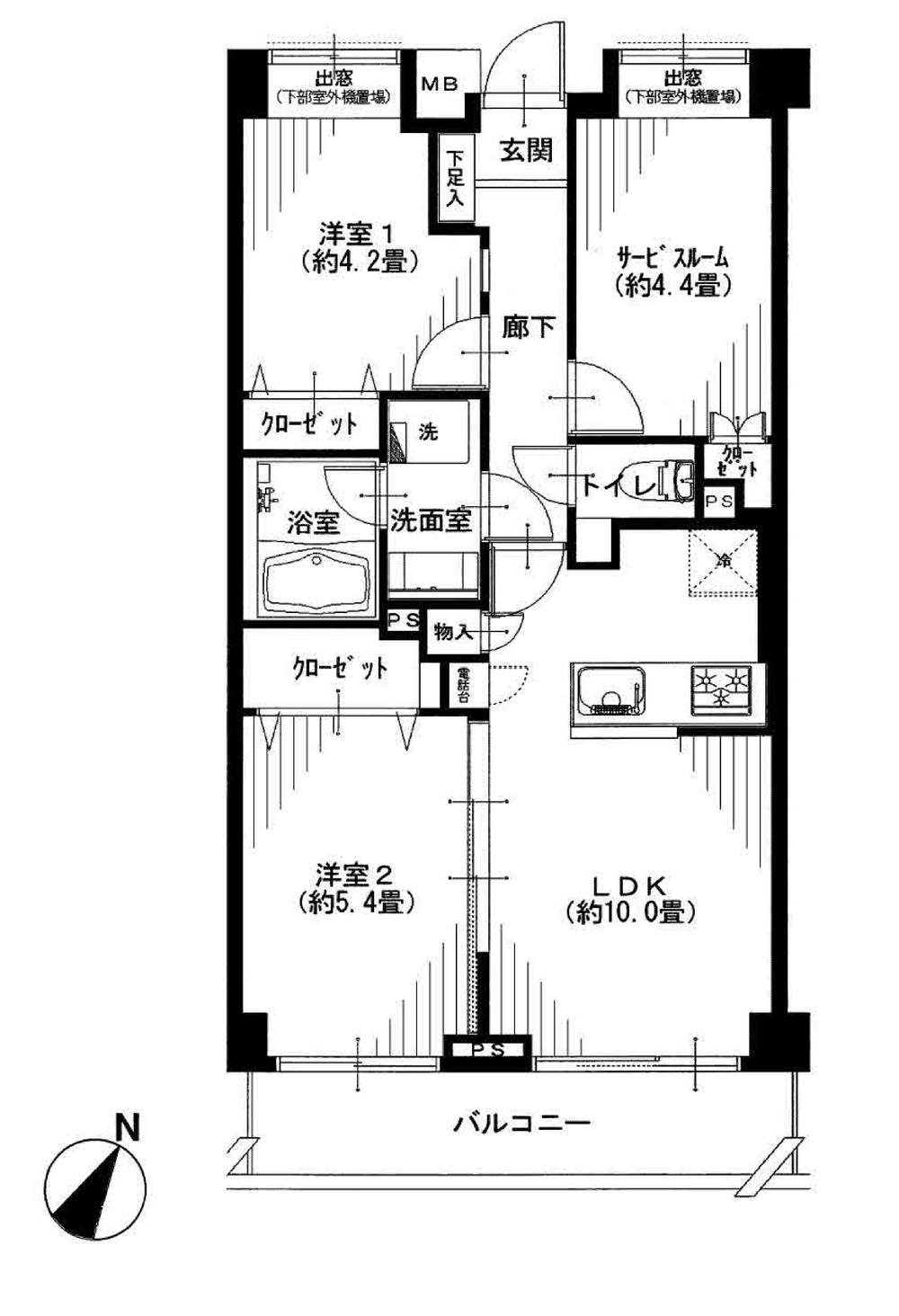 Floor plan. 3LDK, Price 24,900,000 yen, Occupied area 54.48 sq m , Balcony area 6.42 sq m