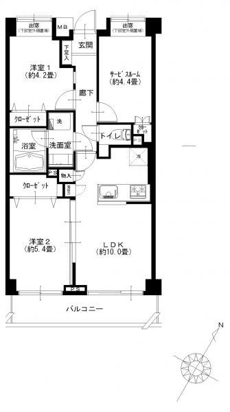 Floor plan. 3LDK, Price 24,900,000 yen, Occupied area 54.48 sq m , Balcony area 6.42 sq m