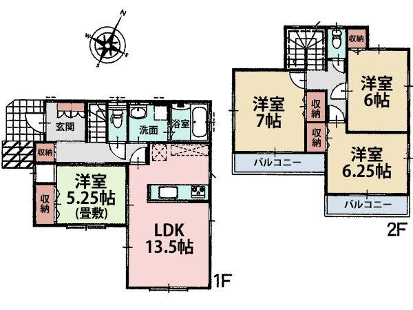 Floor plan. (Building 2), Price 38,400,000 yen, 4LDK, Land area 125.23 sq m , Building area 94.94 sq m