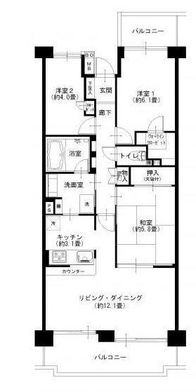 Floor plan. 3LDK, Price 28,900,000 yen, Occupied area 70.97 sq m , Balcony area 22.7 sq m