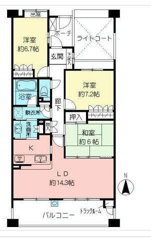 Floor plan. 3LDK, Price 34,800,000 yen, Occupied area 86.13 sq m , Balcony area 14.58 sq m sun per ・ View is a good south-facing dwelling unit