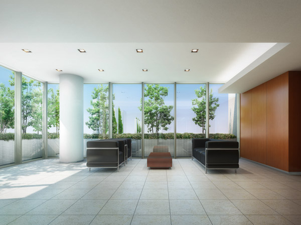 Features of the building.  [Entrance Hall Rendering] Earth sparkling is "Future".