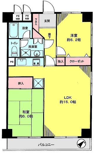 Floor plan. 2LDK, Price 23.8 million yen, Occupied area 59.22 sq m , Balcony area 6.3 sq m