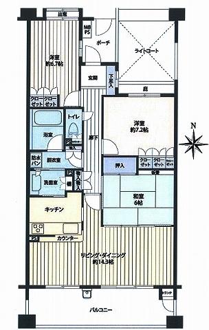 Floor plan. 3LDK, Price 34,800,000 yen, Occupied area 86.13 sq m , Balcony area 14.58 sq m floor plan