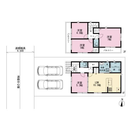 Floor plan. 34,800,000 yen, 4LDK, Land area 94.7 sq m , 2 car building area 75.35 sq m car space! 