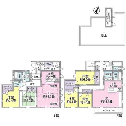 Floor plan. 2LDK + 3LDK type of 2 family house. Full minute the water and around the front door there is each