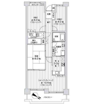 Floor plan. 3LDK, Price 24,950,000 yen, Occupied area 68.49 sq m , Balcony area 9.14 sq m