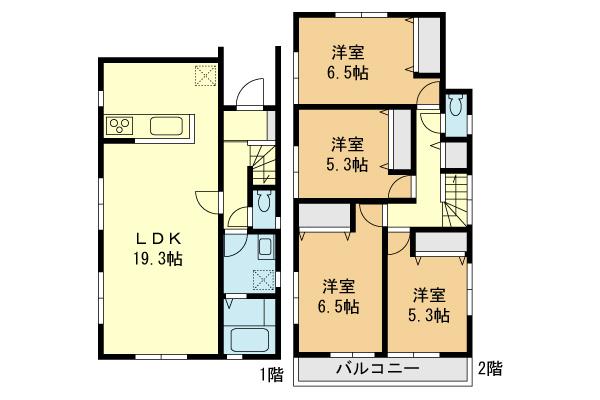Floor plan. (1 Building), Price 46,800,000 yen, 4LDK, Land area 165.1 sq m , Building area 97.85 sq m