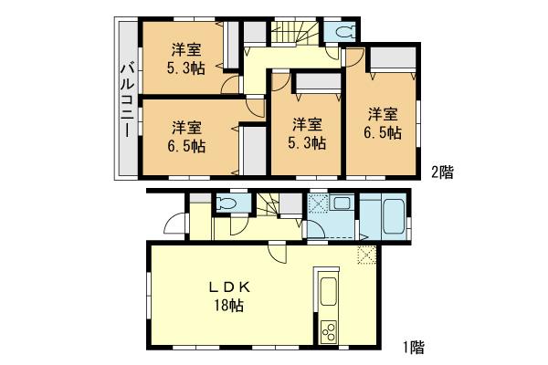 Floor plan. (Building 2), Price 51,800,000 yen, 4LDK, Land area 165.11 sq m , Building area 96.46 sq m