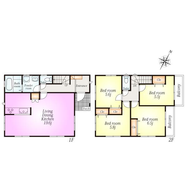 Floor plan. (14 Building), Price 44,500,000 yen, 4LDK, Land area 101.81 sq m , Building area 98.54 sq m