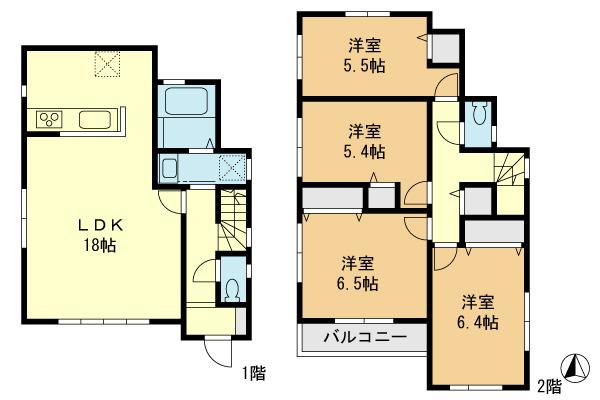 Floor plan. (1 Building), Price 39,800,000 yen, 4LDK, Land area 145.31 sq m , Building area 94.4 sq m