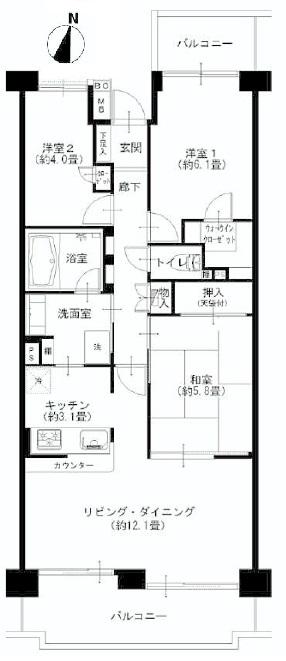 Floor plan. 3LDK, Price 28,900,000 yen, Occupied area 70.97 sq m , Balcony area 22.7 sq m