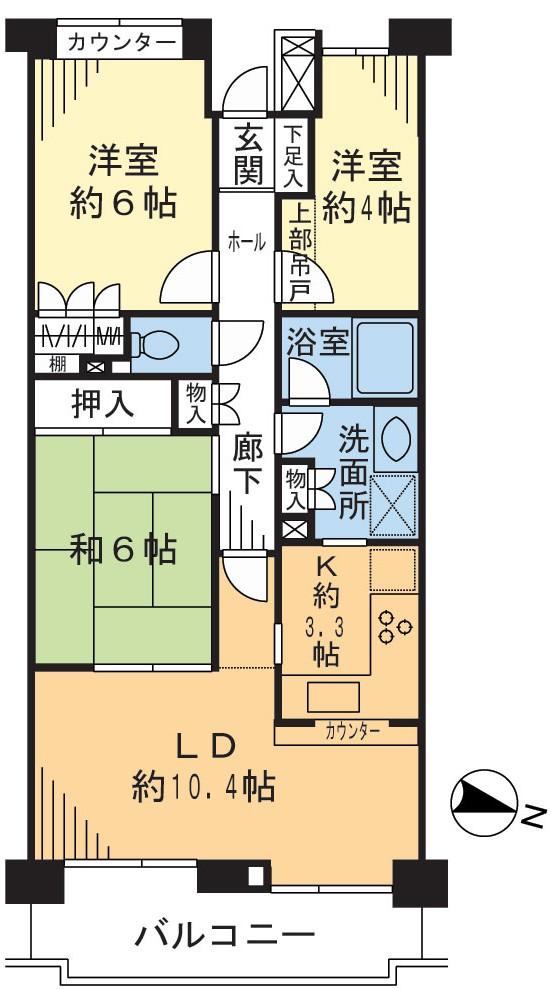 Floor plan. 3LDK, Price 22,800,000 yen, Occupied area 68.49 sq m , Balcony area 9.14 sq m