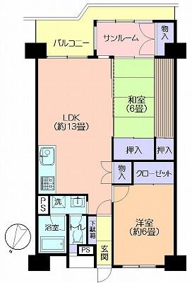 Floor plan. 2LDK, Price 12.5 million yen, Occupied area 67.24 sq m , Balcony area 6.63 sq m